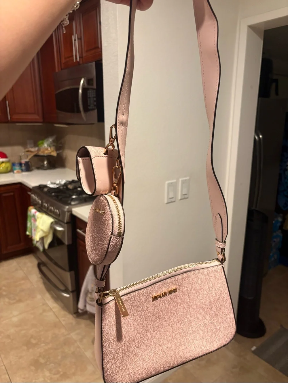 Michael Kors Blush Pink Crossbody with Coin Pouch and Strap Charm